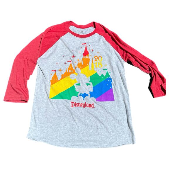 DISNEYLAND Gay Days 2018 Raglan Tee Rainbow Size Medium RARE Disney Pride - Picture 1 of 6